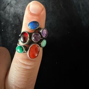 NAKAI 925 Silver Ring with Colorful Jewel Stones